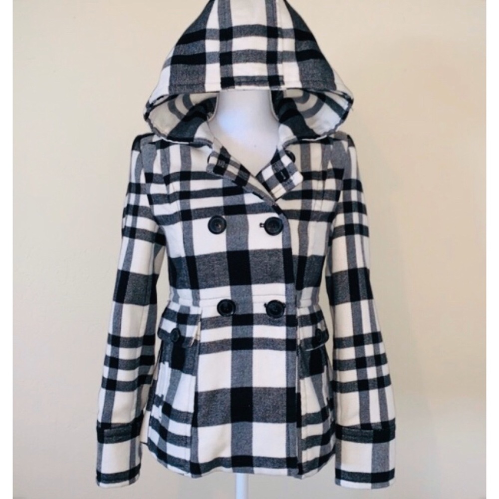 A.N.A Plaid hooded Peacoat
